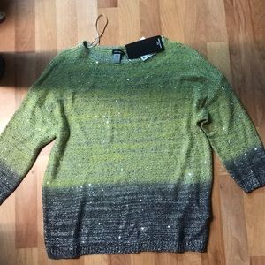 Lime green and gray sequined sweater